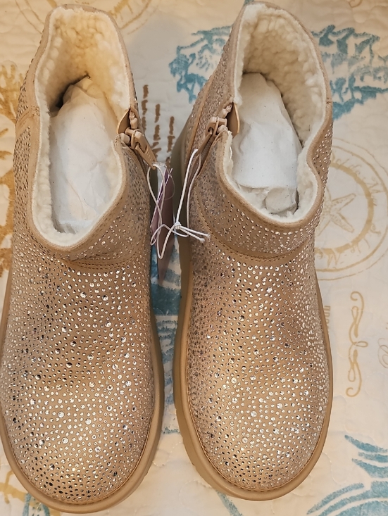 wild fable Shoes - Wild Fable Crystal-Embellished Faux-Shearling Ankle Boots - Taupe NWT SZ 9